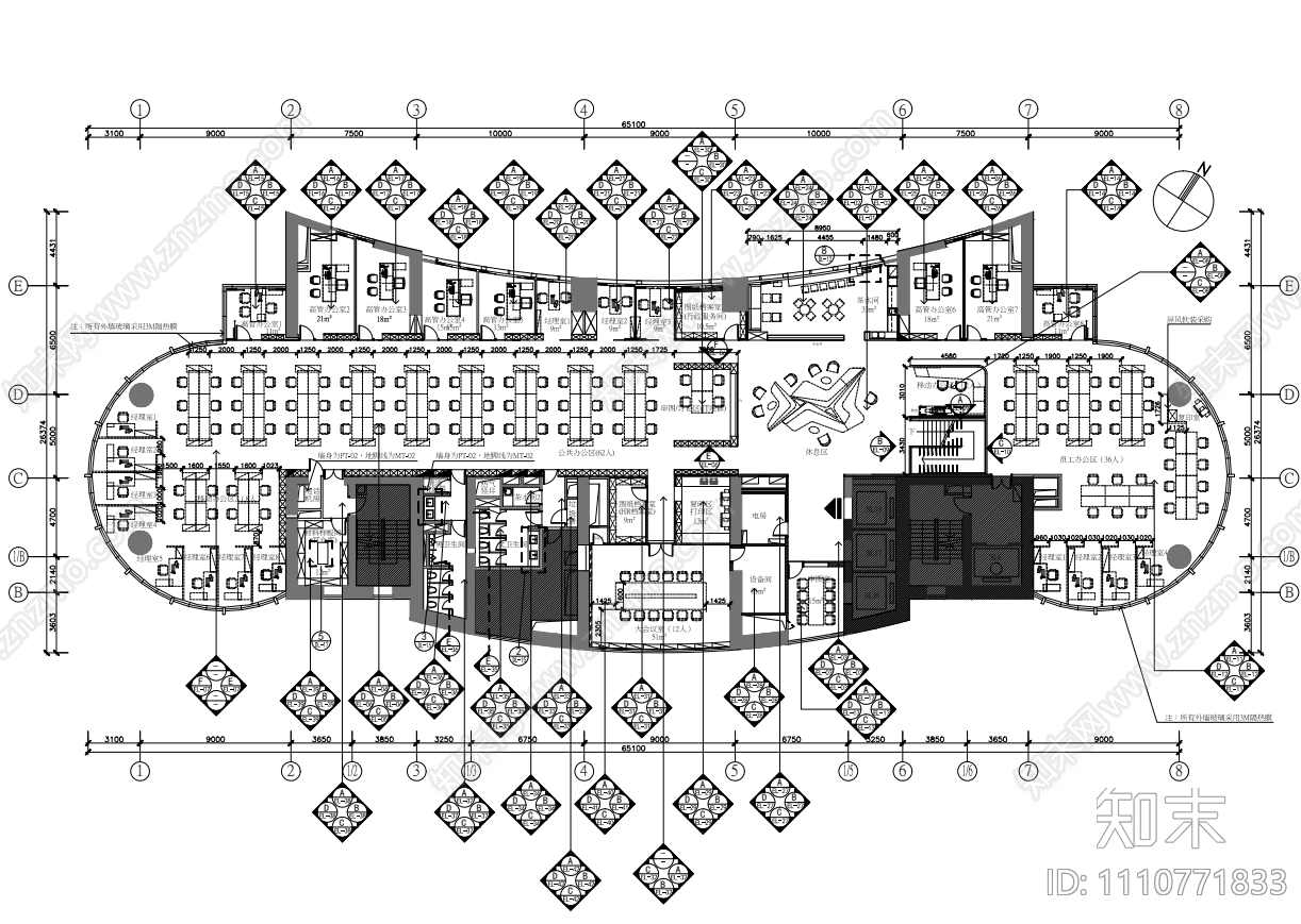 办公室室内装饰cad施工图下载【ID:1110771833】