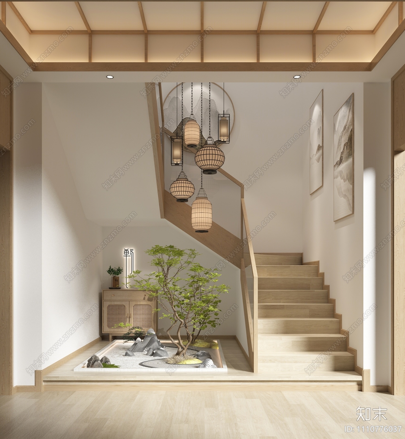 2013中式风格别墅室内高档全木楼梯扶手装修效果图 – 设计本装修效果图