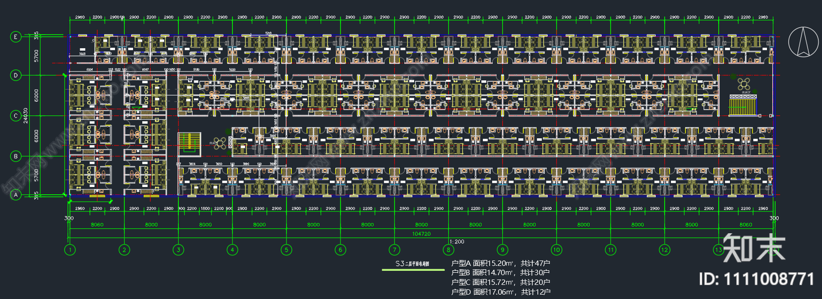 公寓平面布局图施工图下载【ID:1111008771】