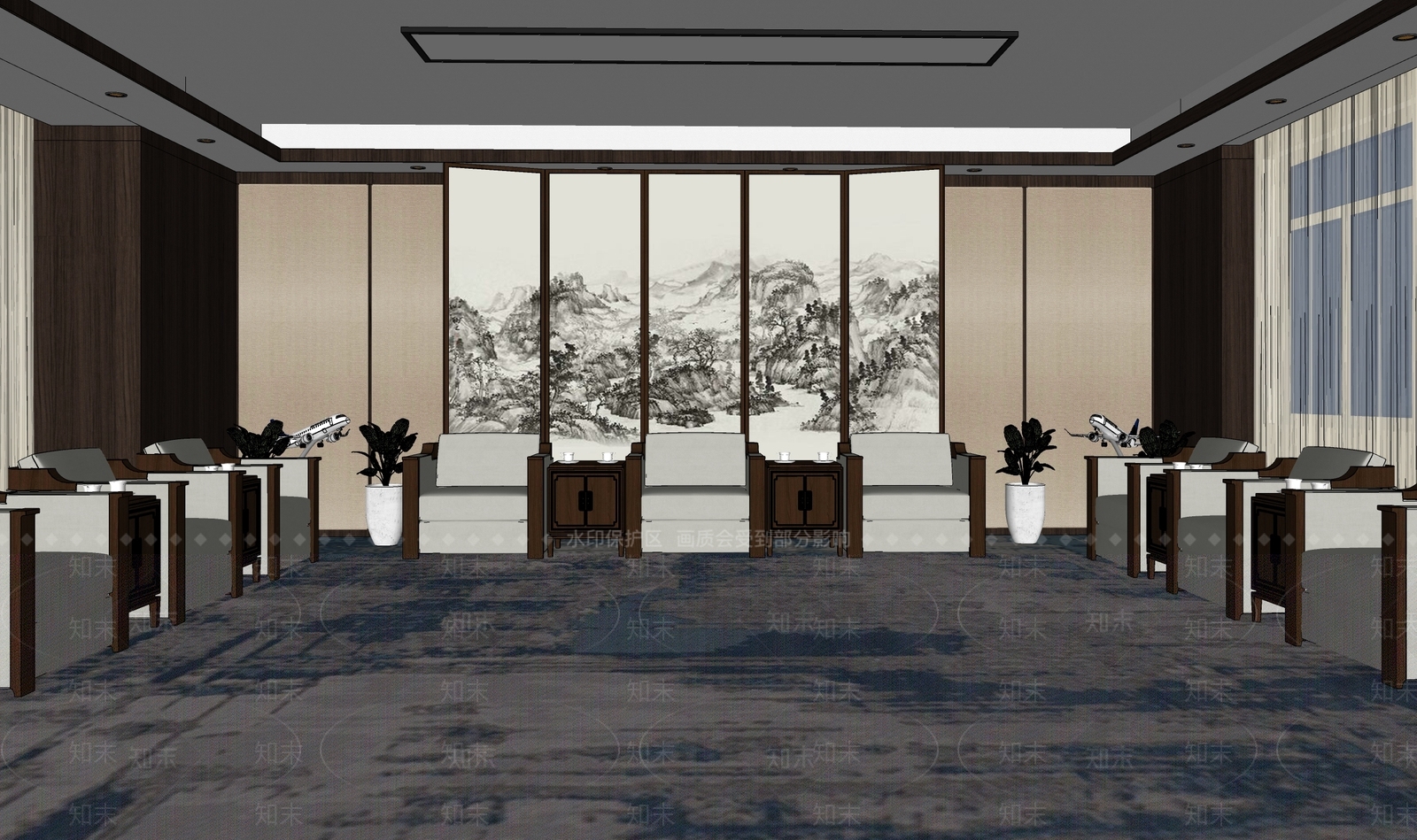新中式会客厅SU模型下载【ID:1110793727】