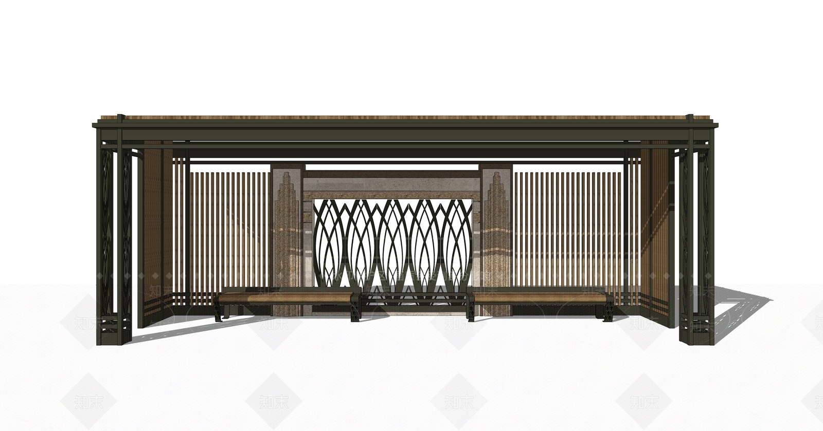 新中式新古典廊架SU模型下载【ID:1110793928】