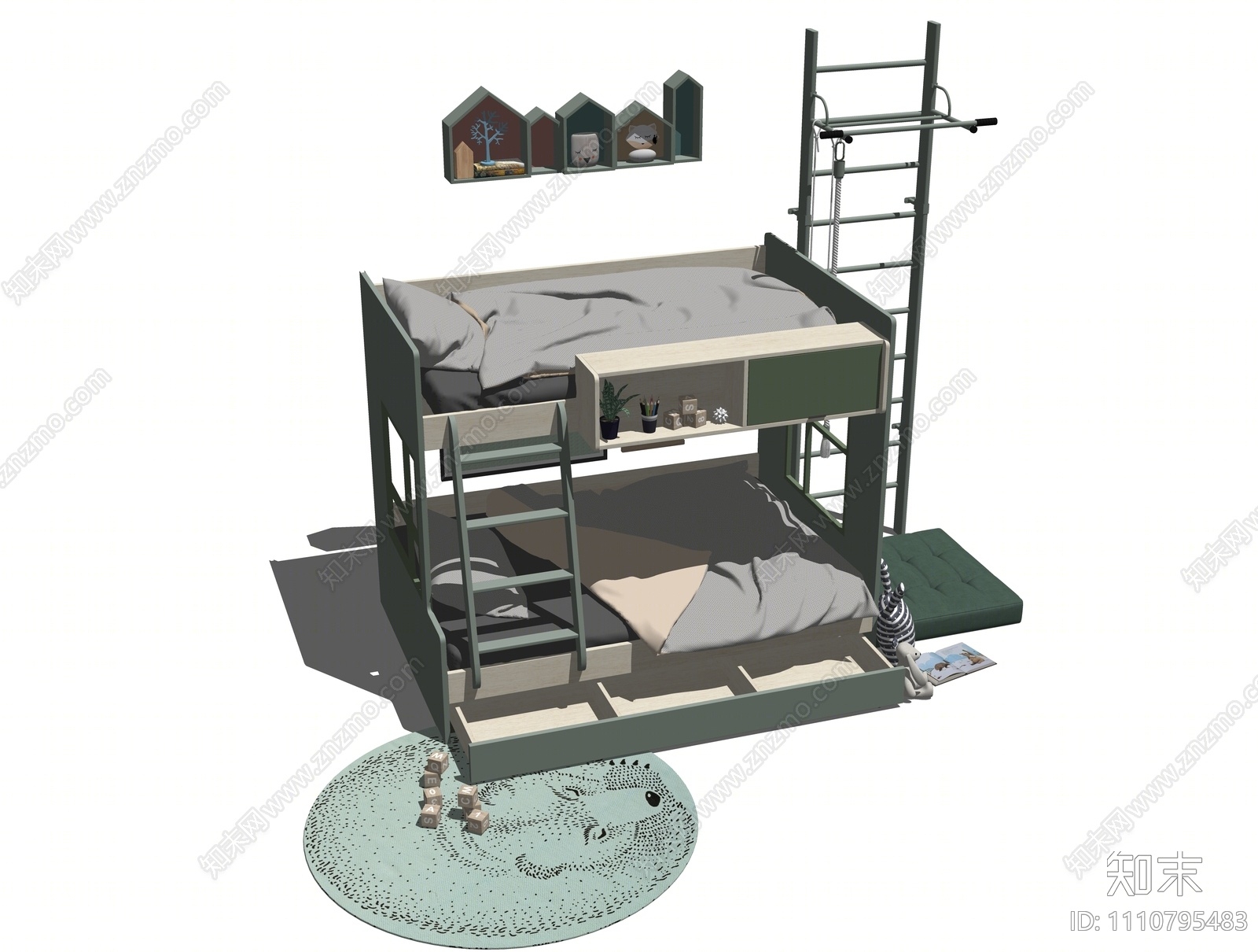 现代双层床SU模型下载【ID:1110795483】