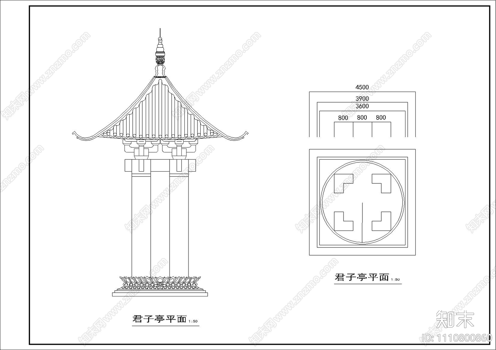 仿古建筑设计cad施工图下载【ID:1110800860】
