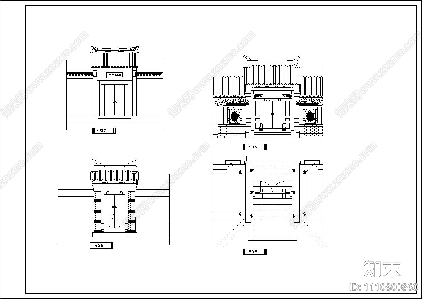 仿古建筑设计cad施工图下载【ID:1110800860】