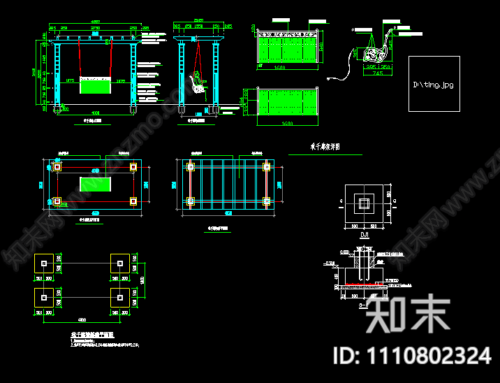 鸟笼廊架cad施工图下载【ID:1110802324】