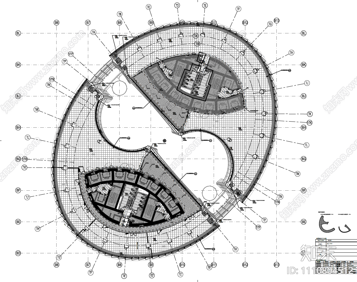 北京丽泽SOHO丨办公样板层CAD施工图cad施工图下载【ID:1110804512】