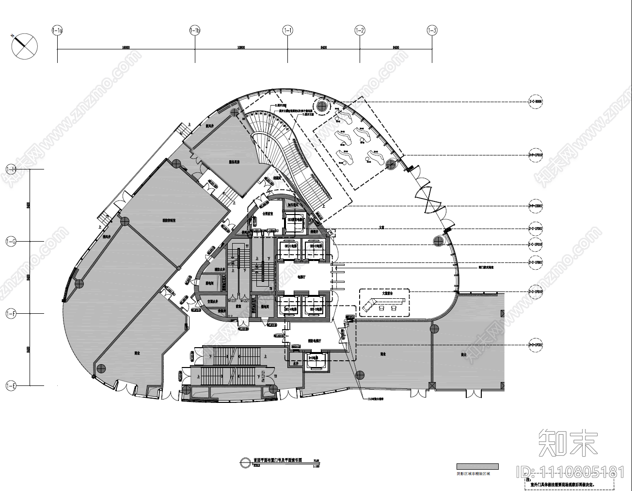 某600㎡办公楼大堂电梯厅CAD施工图施工图下载【ID:1110805181】