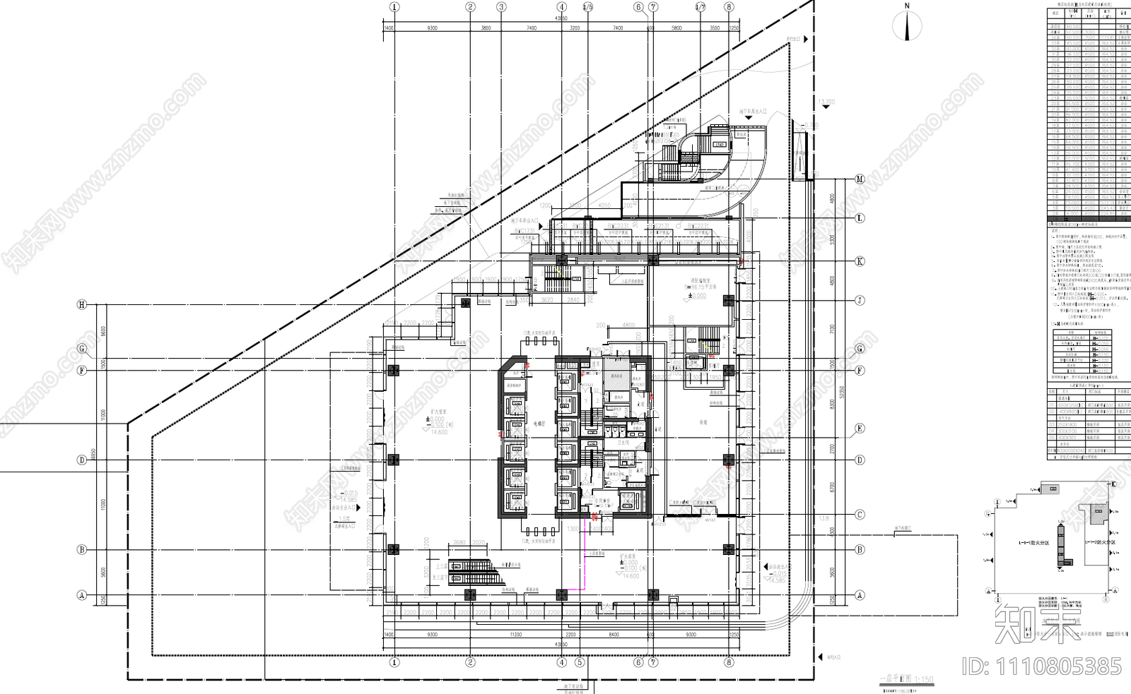 广田总部大厦建筑cad施工图下载【ID:1110805385】