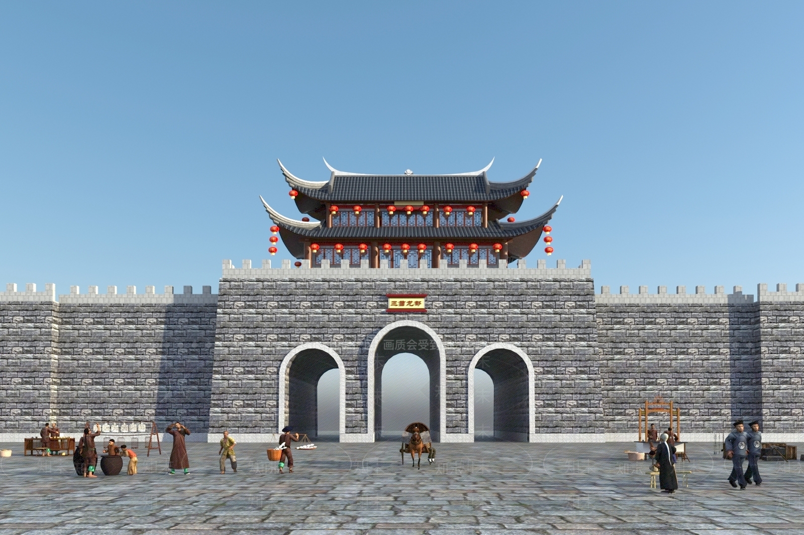 中式城门楼3D模型下载【ID:1110811455】