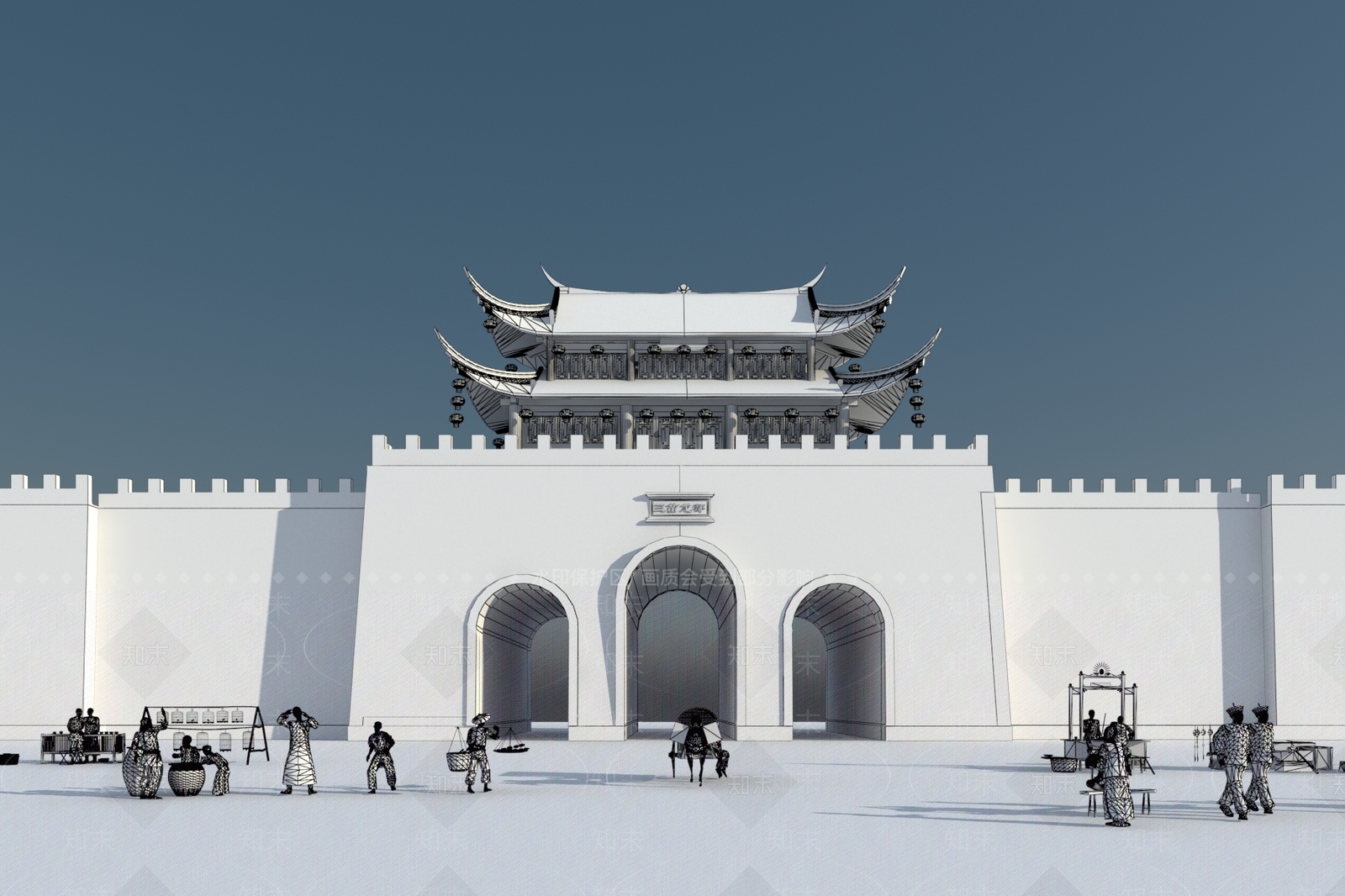 中式城门楼3d模型下载 Id 知末3d模型网