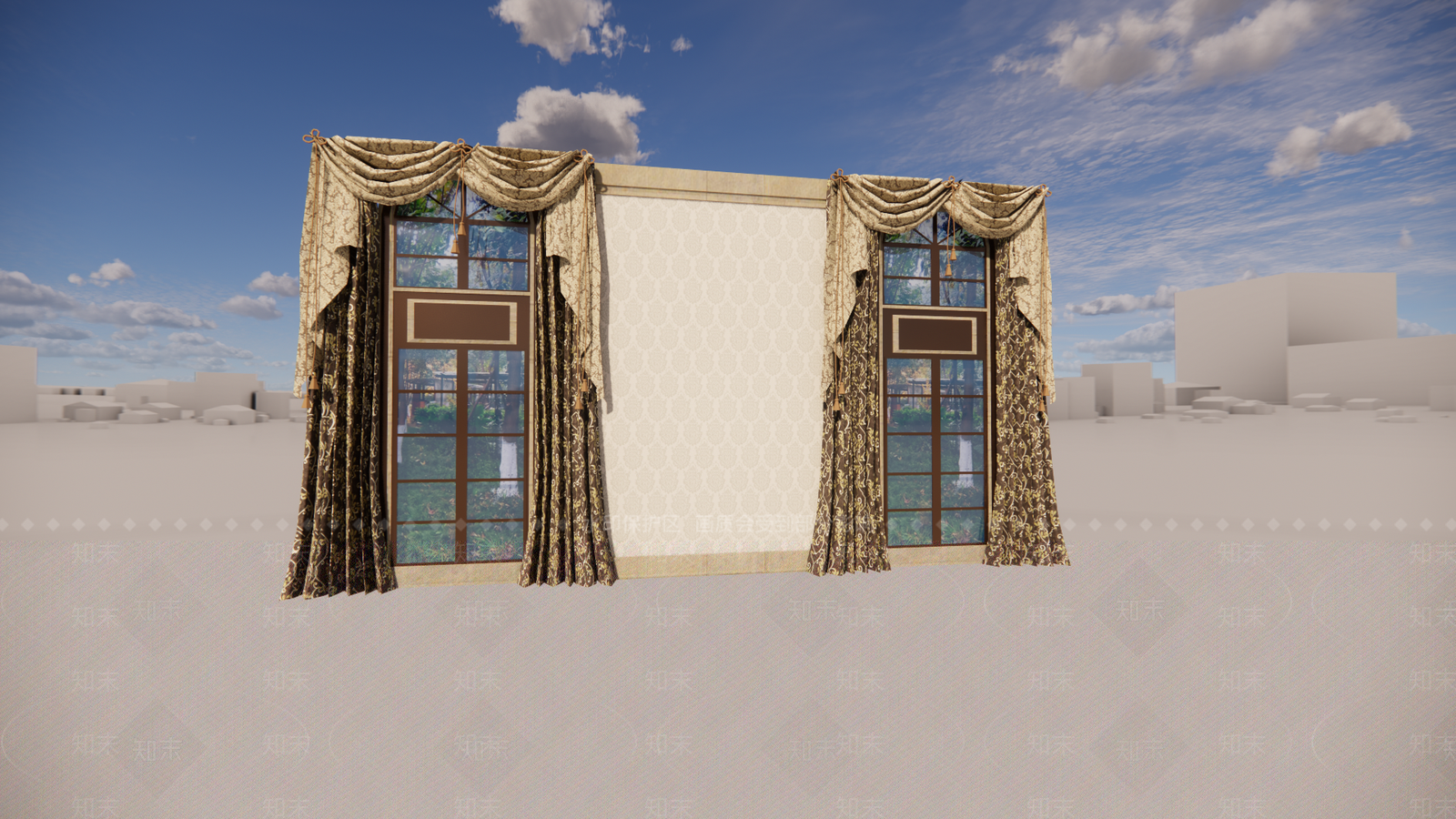 欧式别墅落地窗SU模型下载【ID:1110828443】