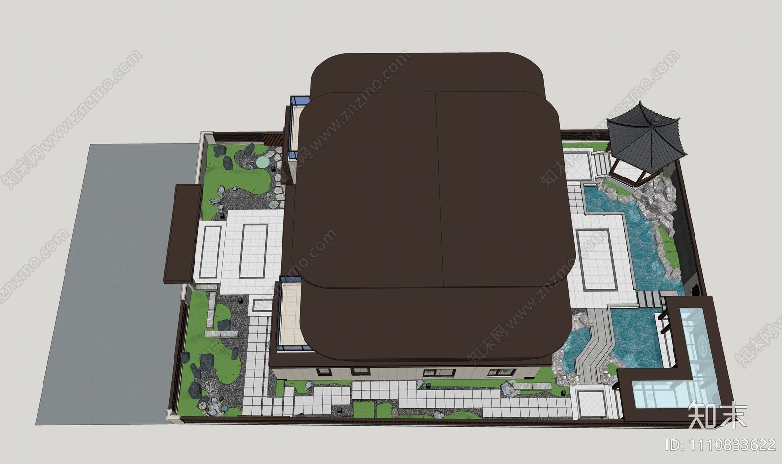 新中式庭院花园SU模型下载【ID:1110833622】