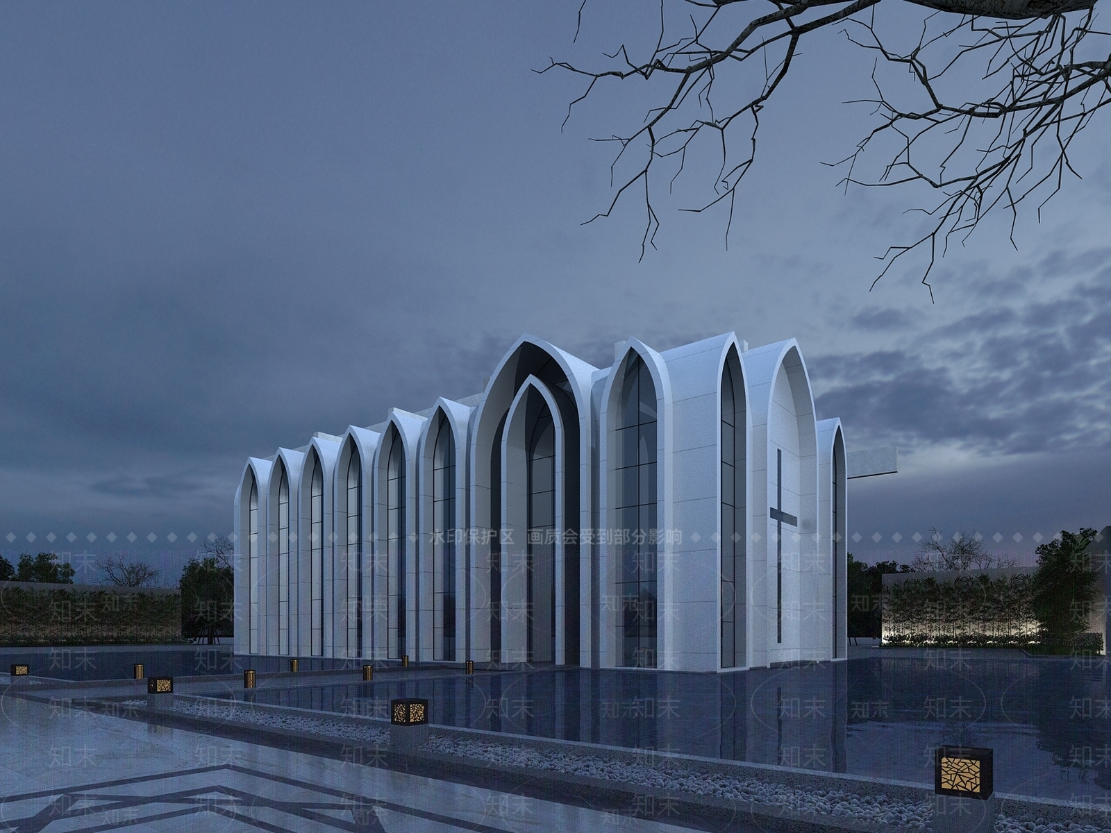 现代教堂建筑外观3D模型下载【ID:1110836361】