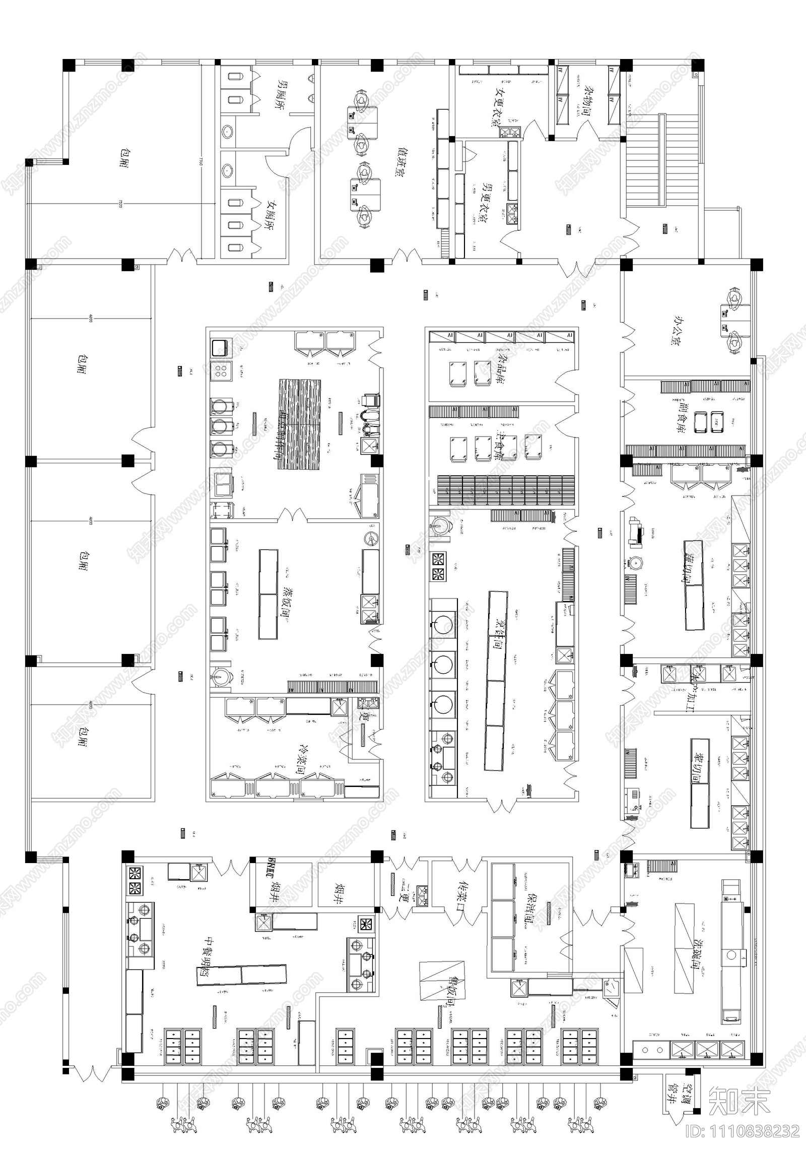 厨房间及厨具设备平面施工图下载【ID:1110838232】