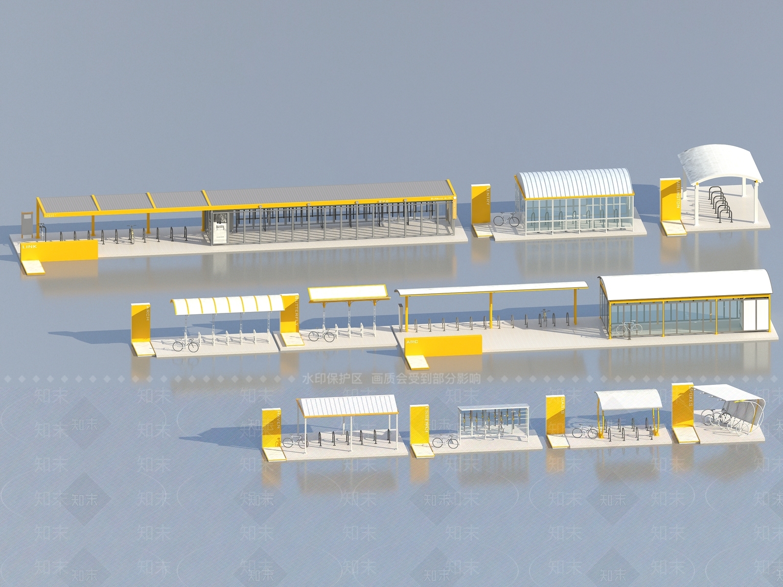 现代自行车停车棚3D模型下载【ID:1110859134】