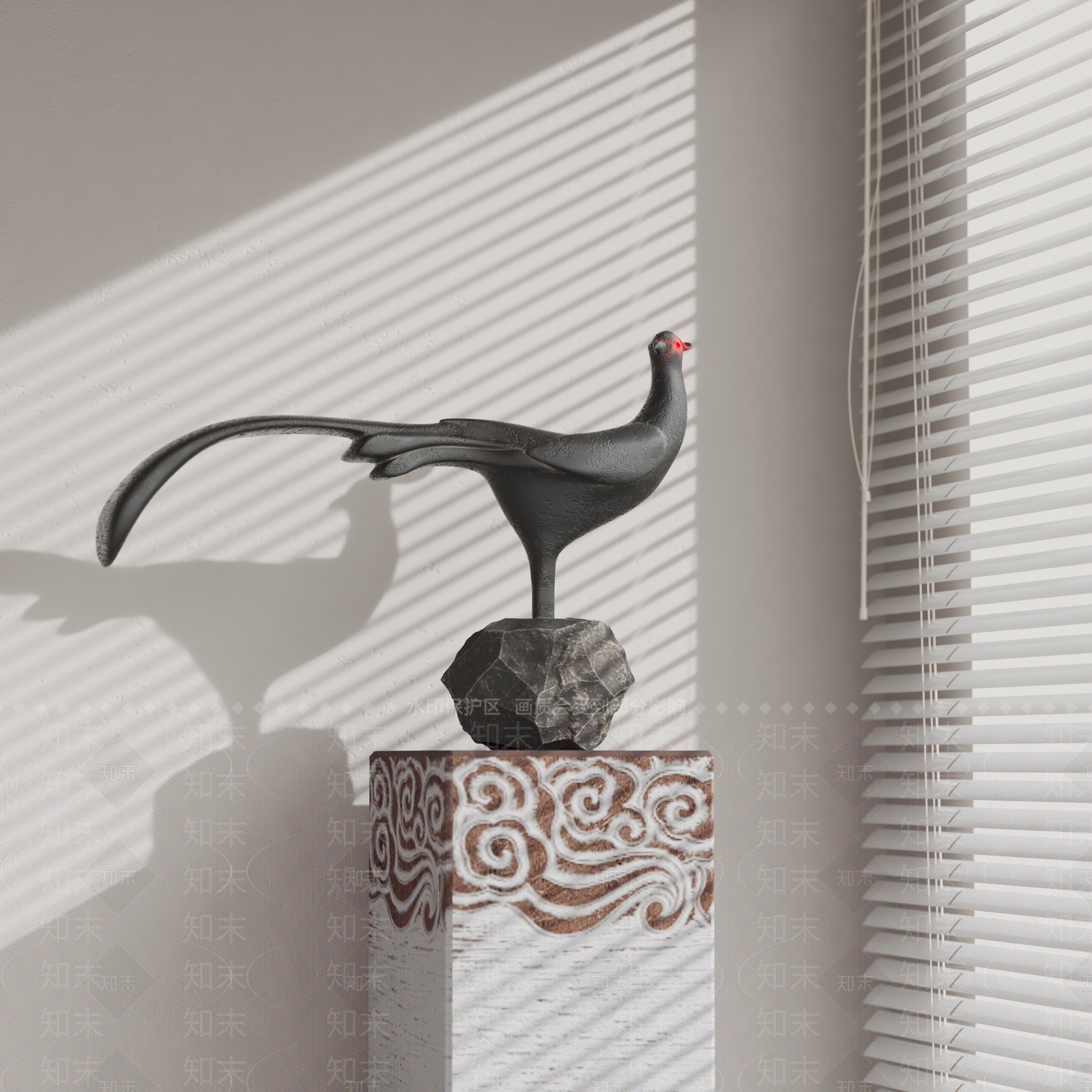 新中式鸟雕塑摆件3D模型下载【ID:1110867385】