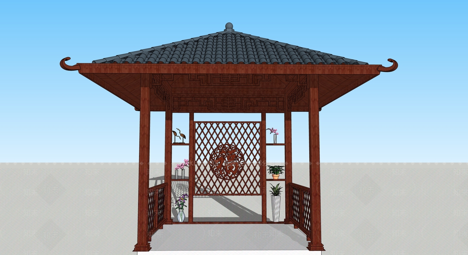 中式四角凉亭SU模型下载【ID:1110869731】