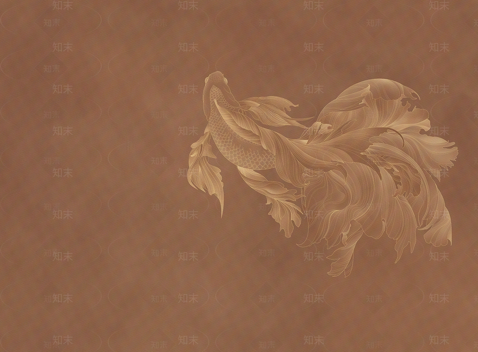 橙色中式金鱼壁画贴图下载【ID:1110870679】