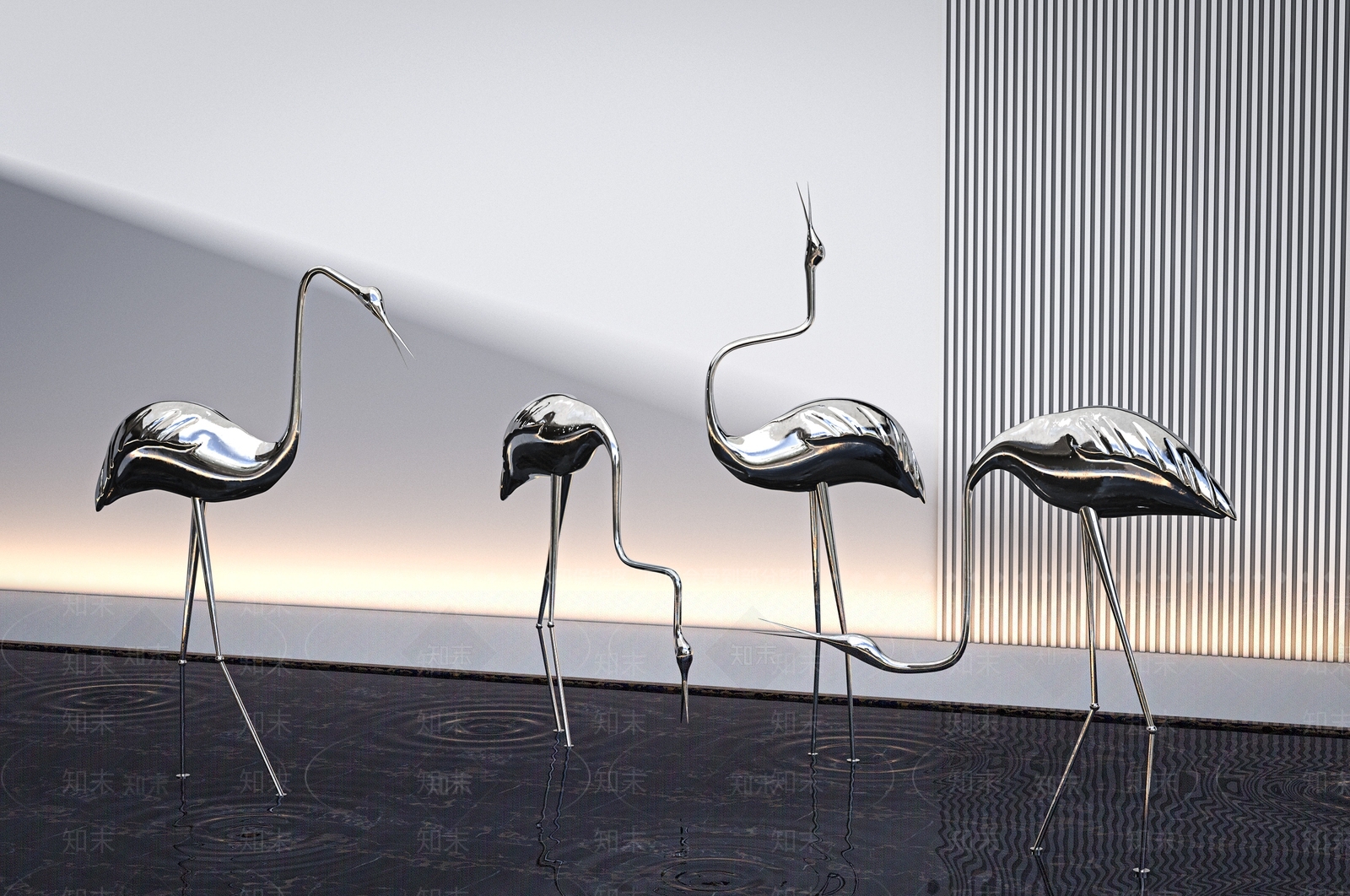 现代鹤雕塑小品SU模型下载【ID:1110873696】