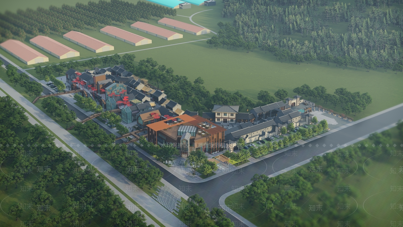 中式商业建筑SU模型下载【ID:1111370027】