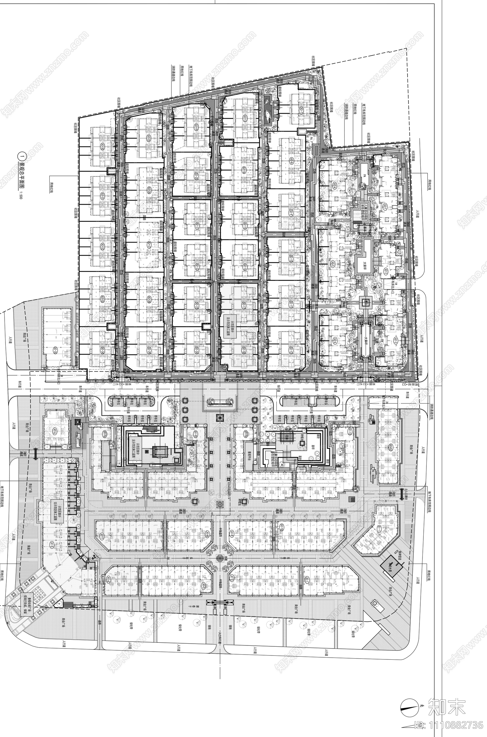 大连全区景观施工图白图版cad施工图下载【ID:1110882736】