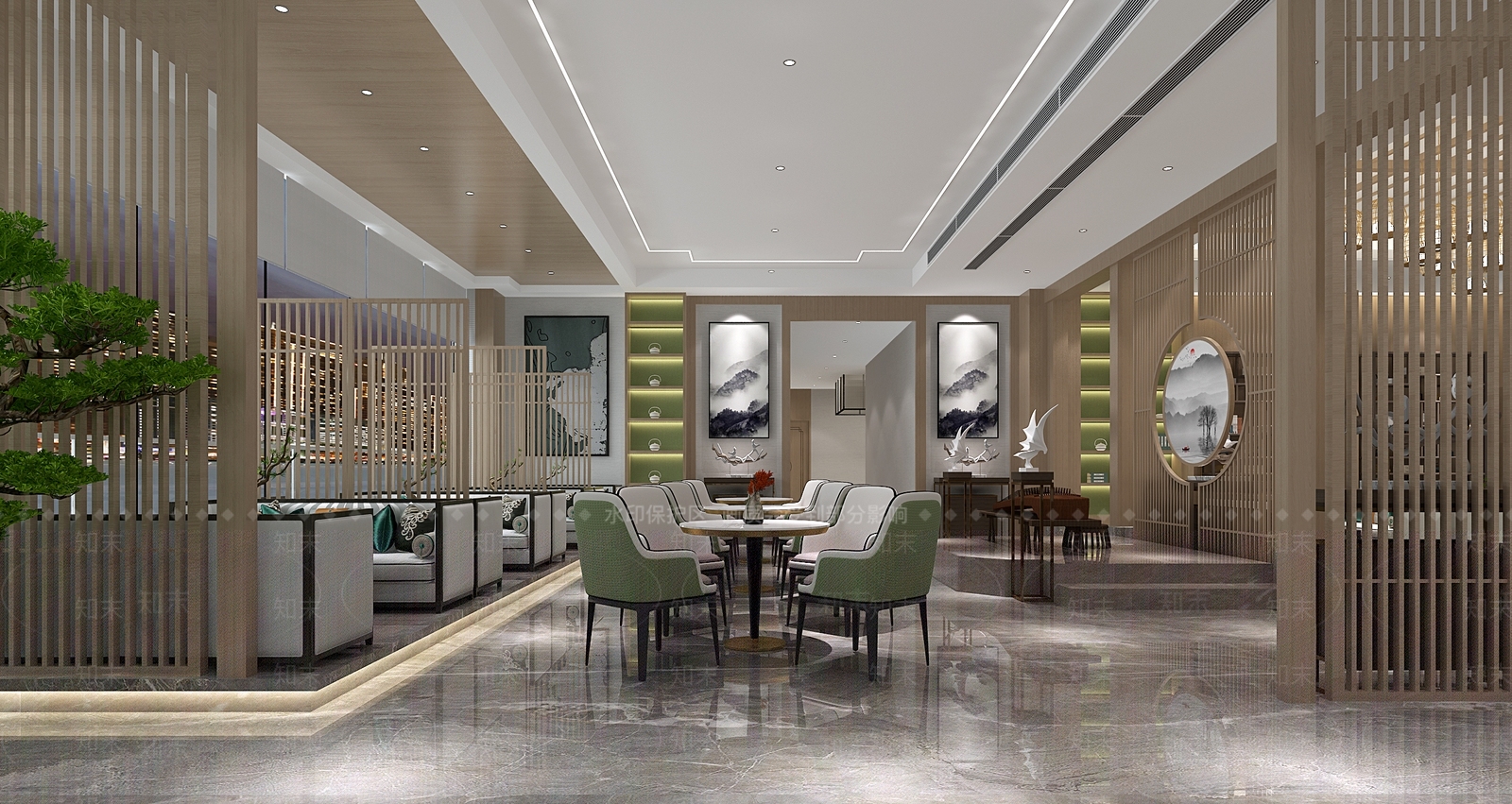 新中式茶楼大厅3D模型下载【ID:1110883071】