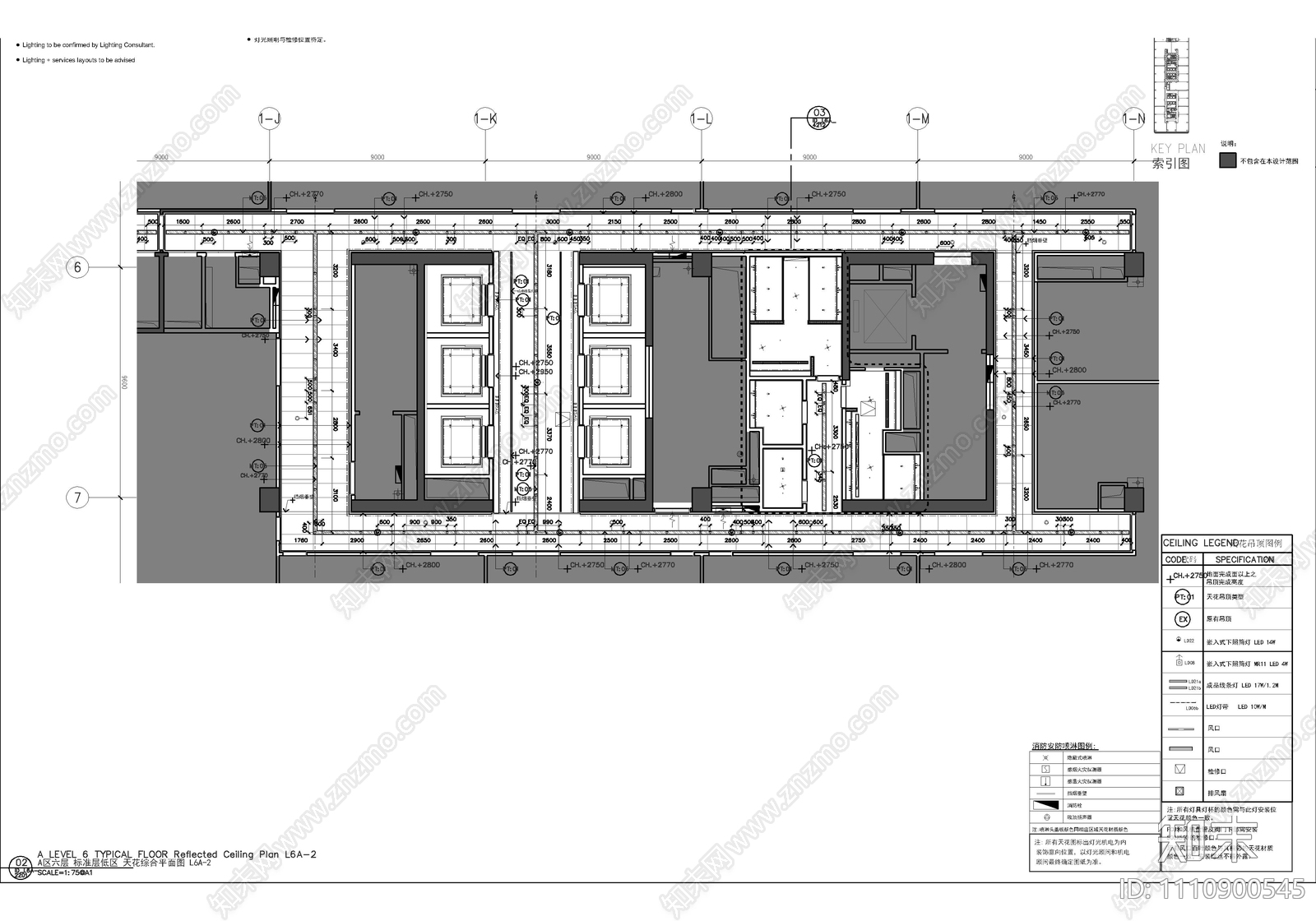 办公大楼标准层电梯厅走廊公区CAD施工图施工图下载【ID:1110900545】