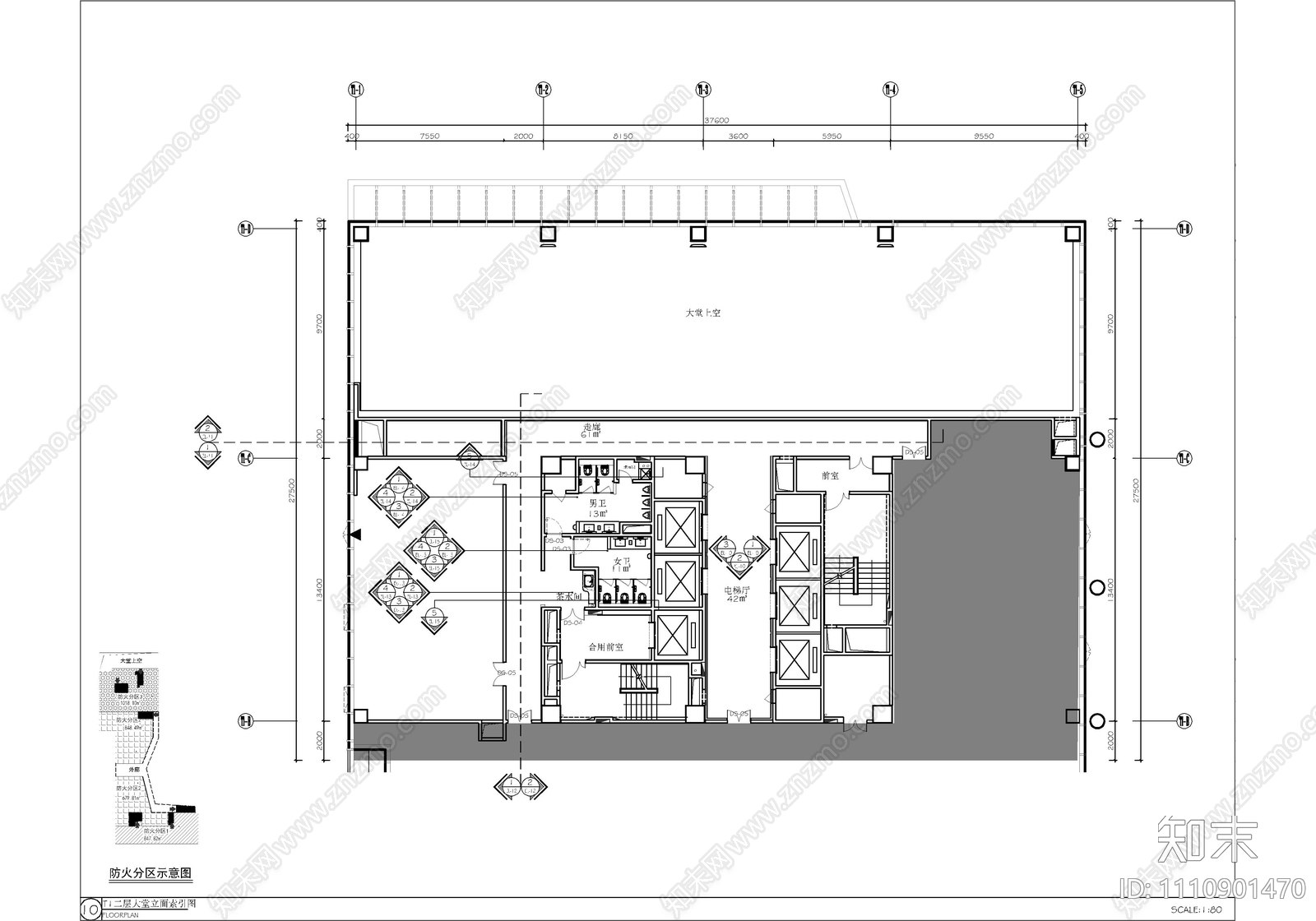 办公大楼大堂公区电梯厅公共卫生间CAD施工图施工图下载【ID:1110901470】