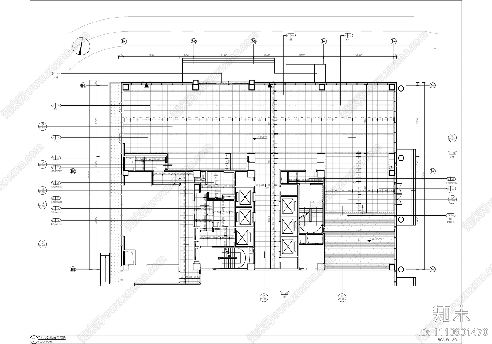 办公大楼大堂公区电梯厅公共卫生间CAD施工图施工图下载【ID:1110901470】