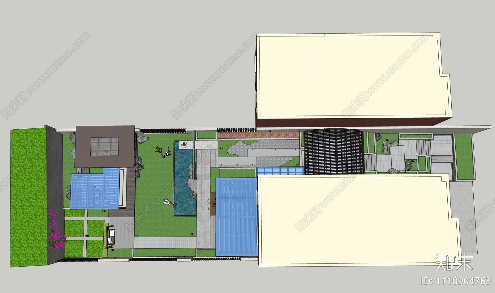 现代庭院花园SU模型下载【ID:1110904763】