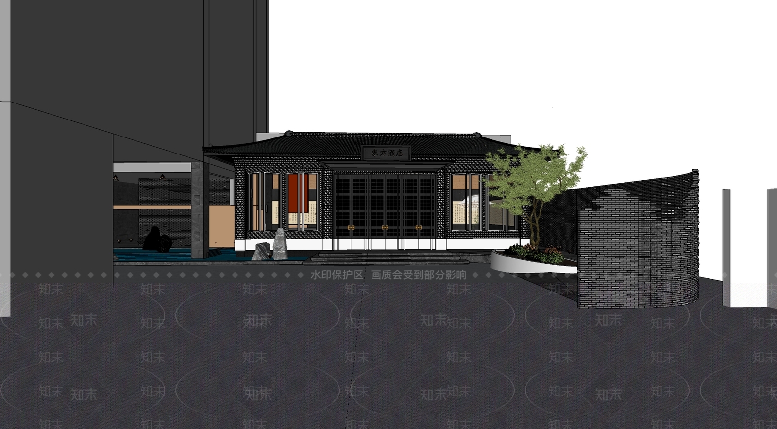 新中式酒店大堂SU模型下载【ID:1110907653】