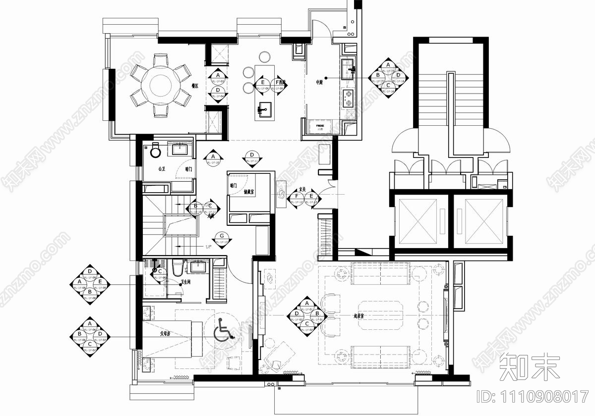三层别墅CAD施工图施工图下载【ID:1110908017】