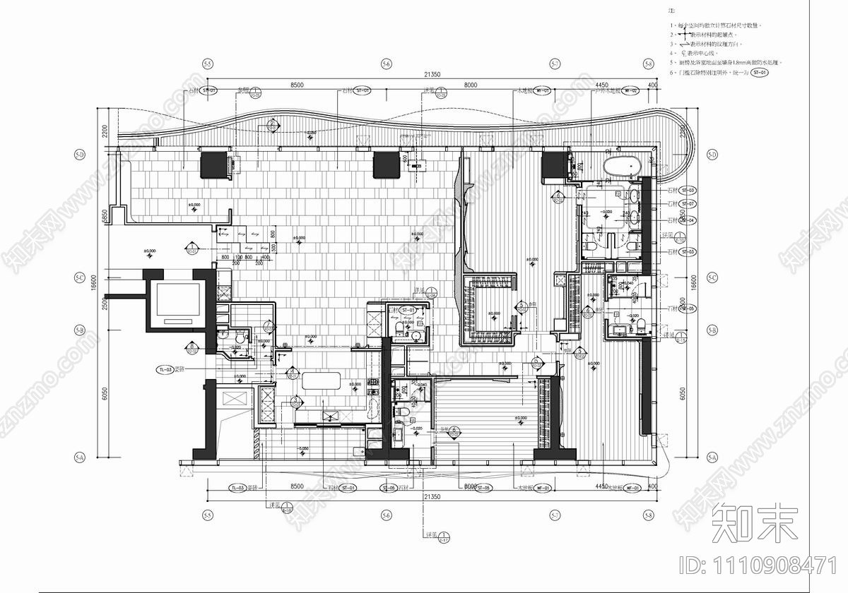 轻奢风格大平层CAD家装cad施工图下载【ID:1110908471】