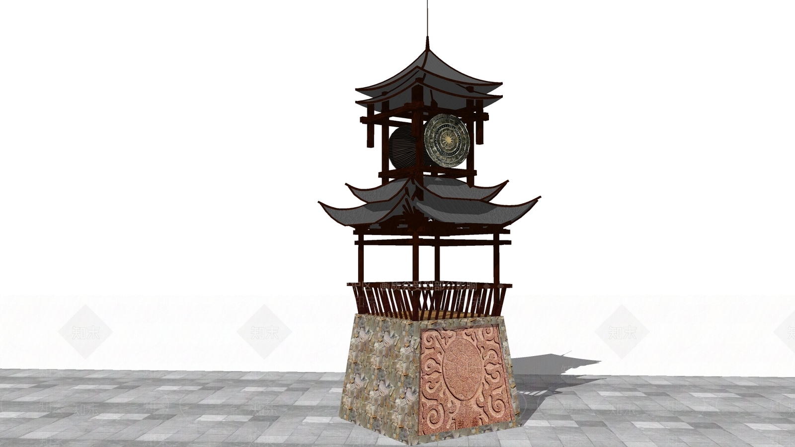 中式塔楼SU模型下载【ID:1110908768】