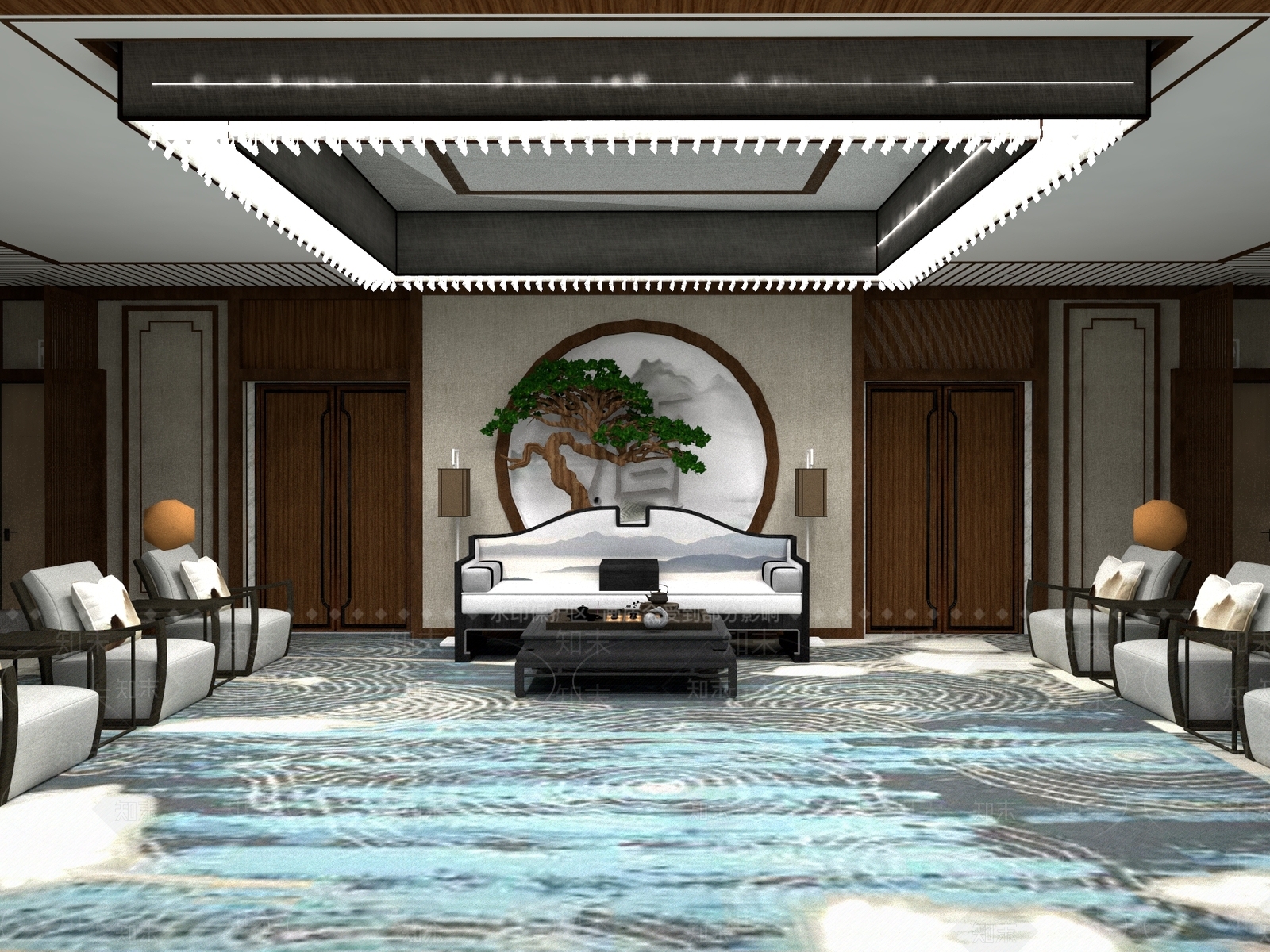 新中式酒展厅SU模型下载【ID:1110908646】