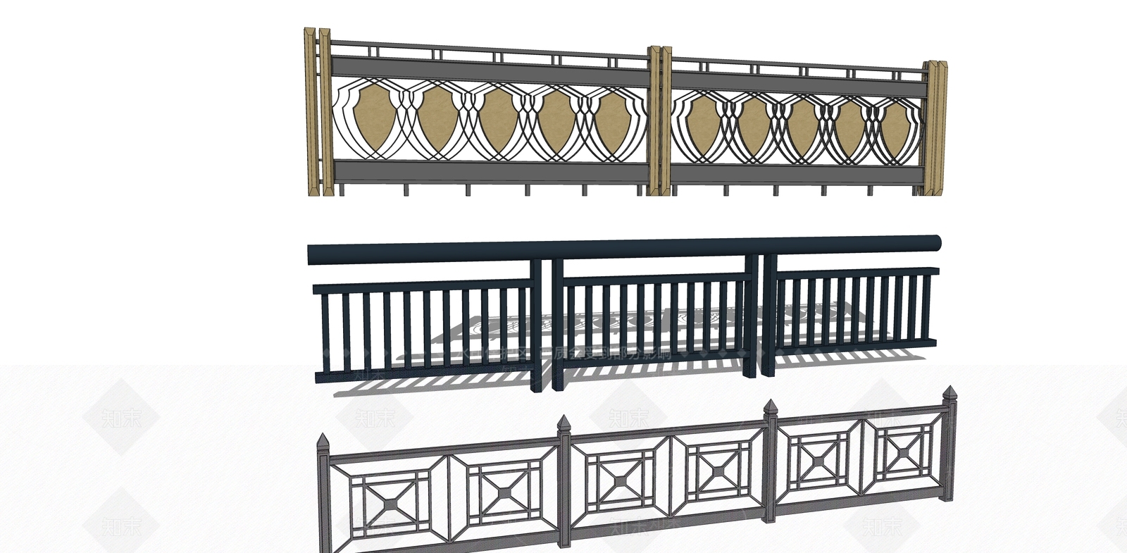 欧式铁艺栏杆SU模型下载【ID:1110923483】