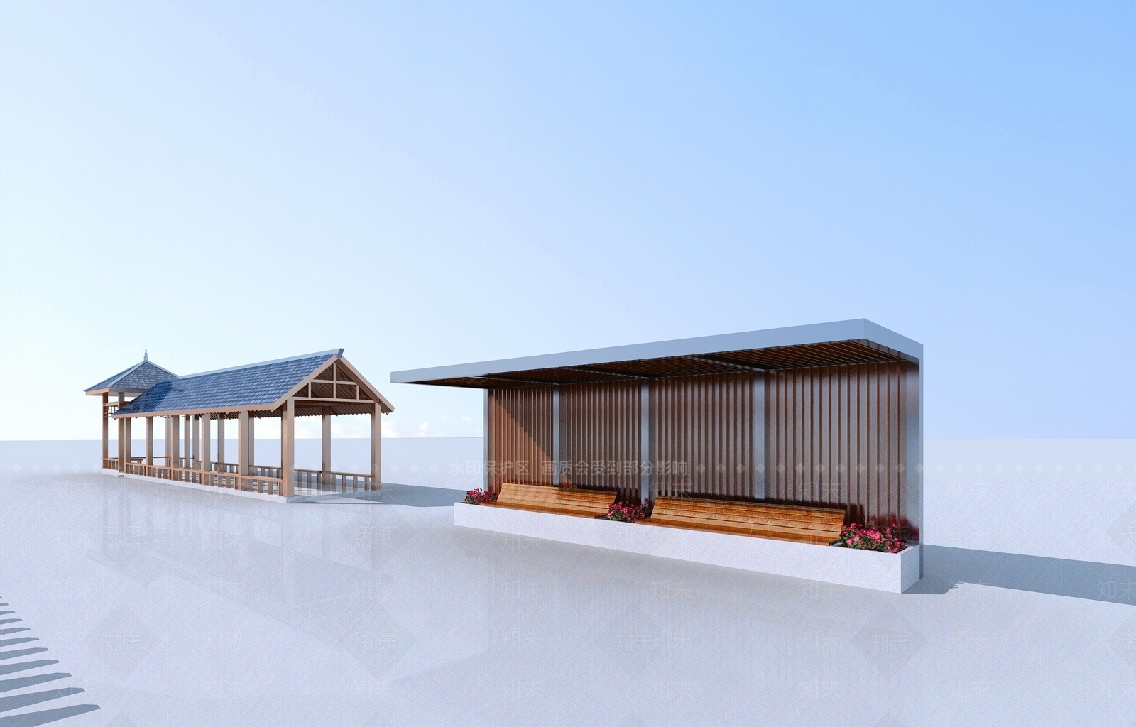 新中式廊架3D模型下载【ID:1110925995】