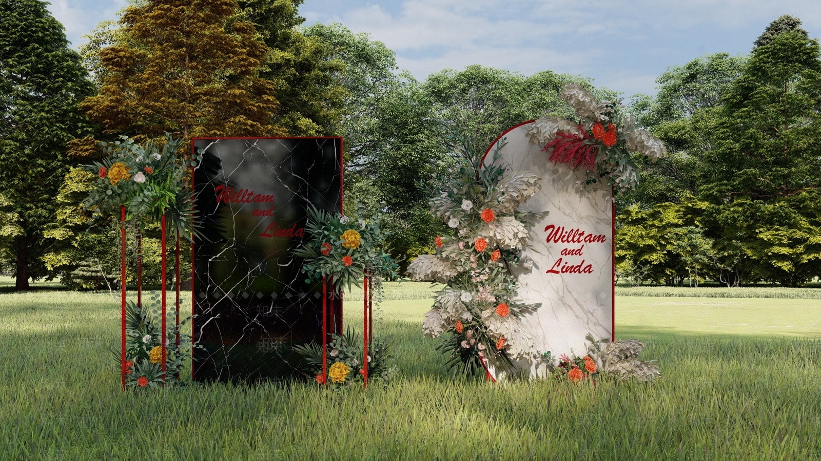 现代草坪婚礼美陈SU模型下载【ID:1110927619】