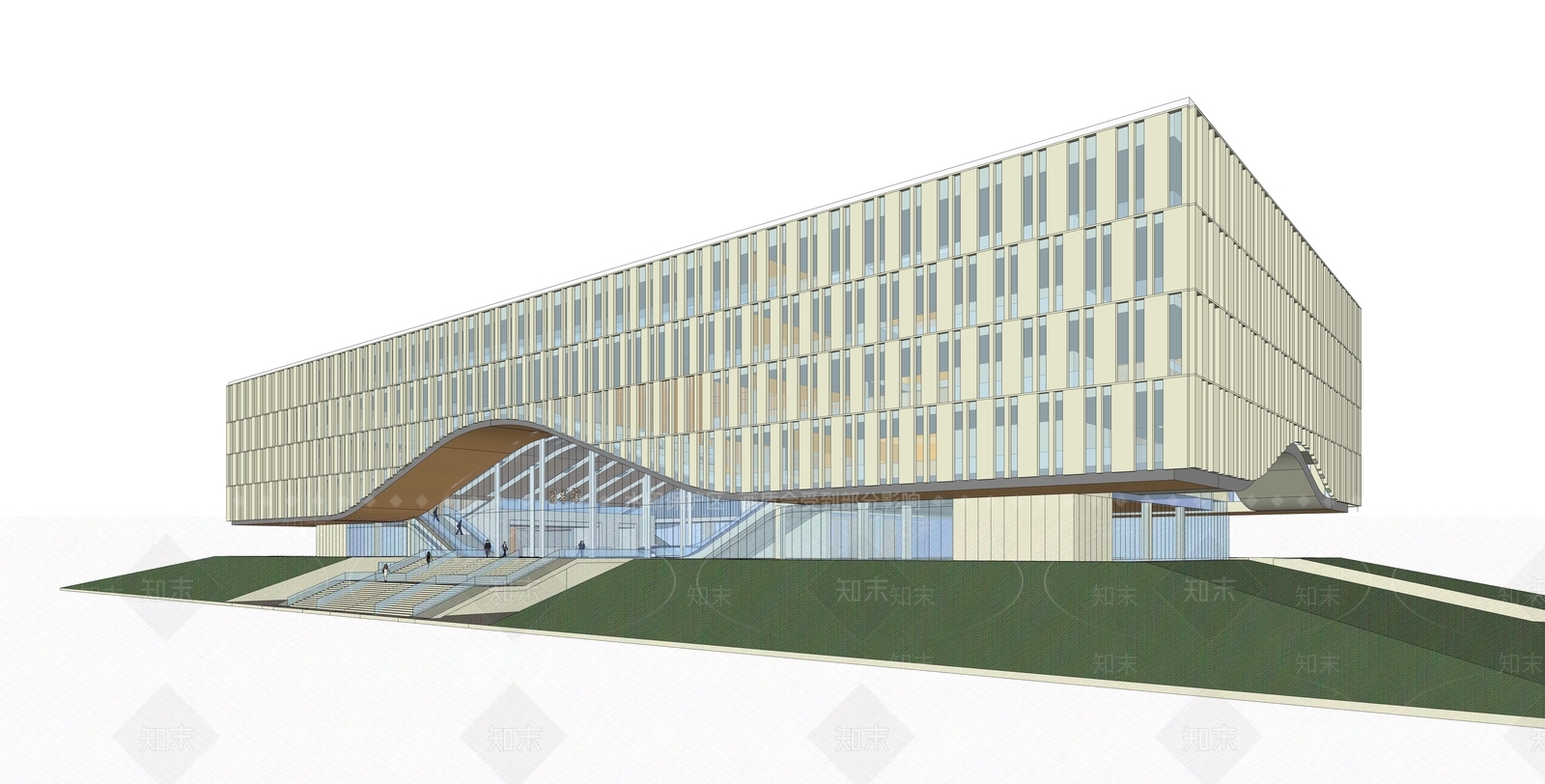 现代图书馆建筑SU模型下载【ID:1110932282】