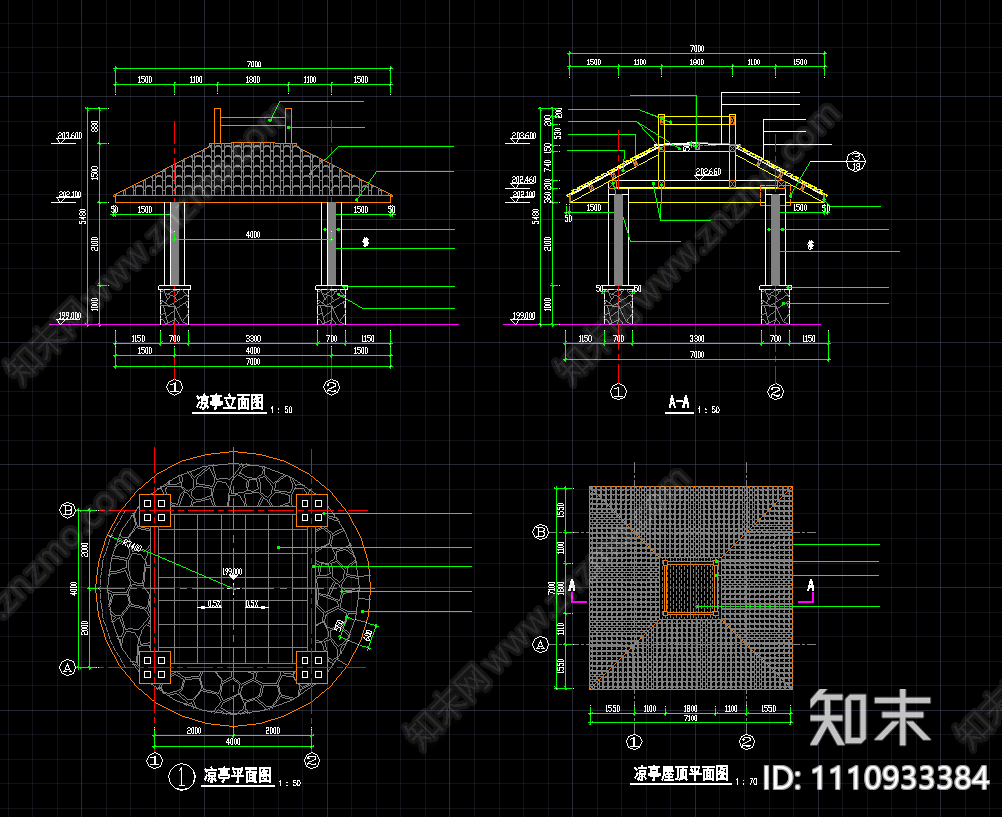 园林景亭cad施工图下载【ID:1110933384】