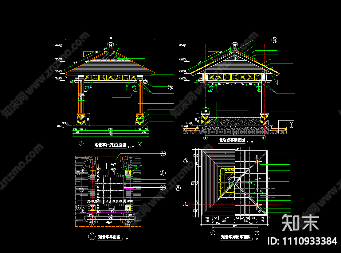 园林景亭cad施工图下载【ID:1110933384】