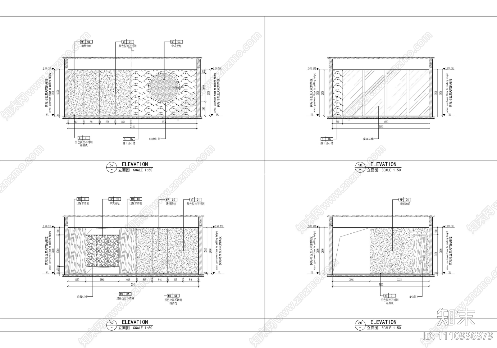 680㎡新中式办公会所CAD施工图cad施工图下载【ID:1110936379】