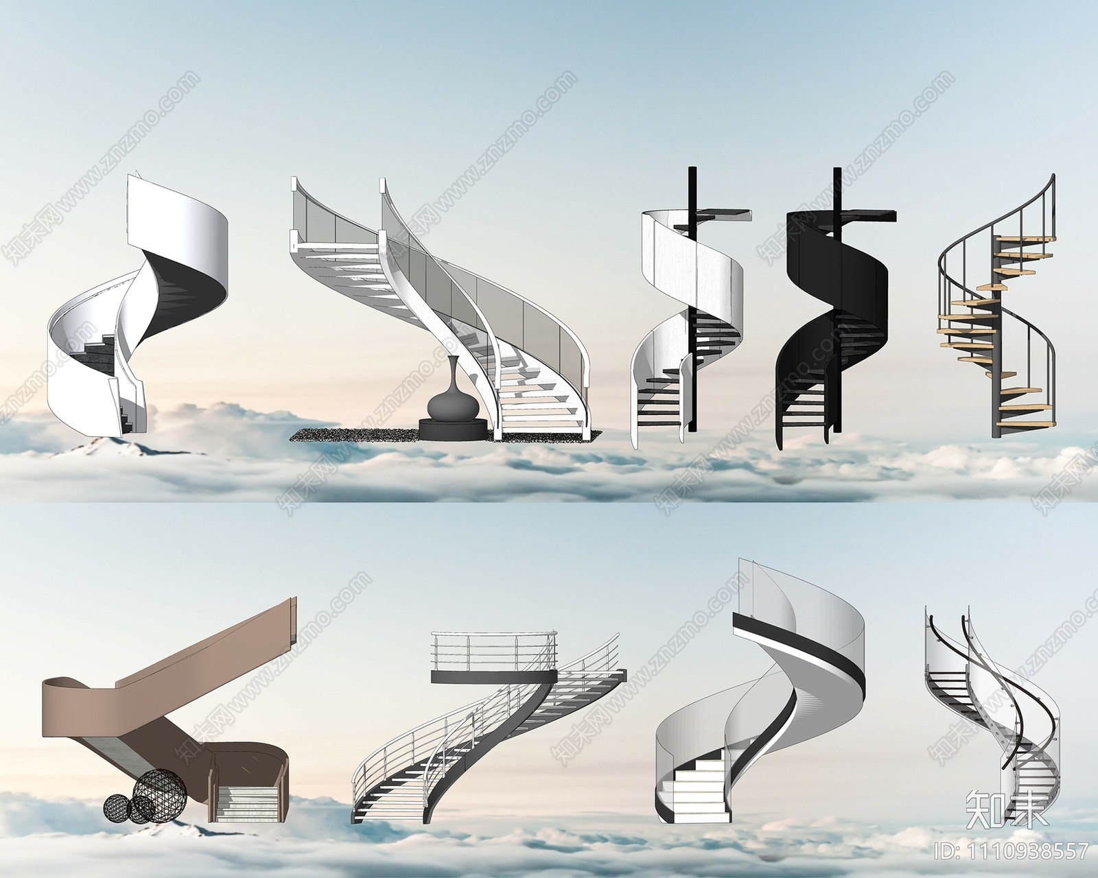现代旋转楼梯SU模型下载【ID:1110938557】