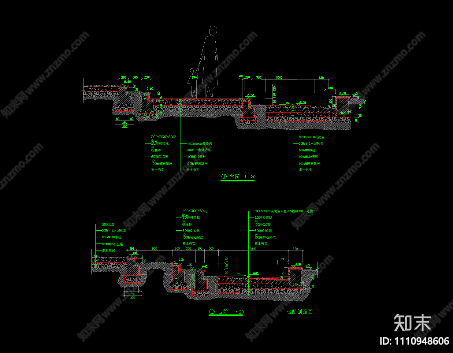 公园台阶cad施工图下载【ID:1110948606】