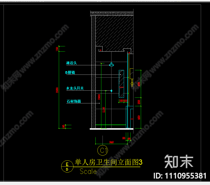 卫生间立面详图cad施工图下载【ID:1110955381】