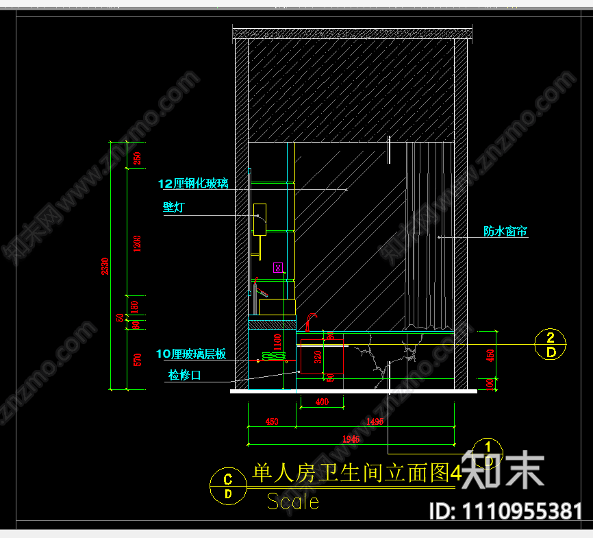 卫生间立面详图cad施工图下载【ID:1110955381】