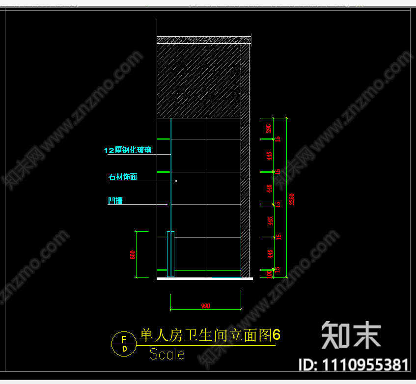卫生间立面详图cad施工图下载【ID:1110955381】