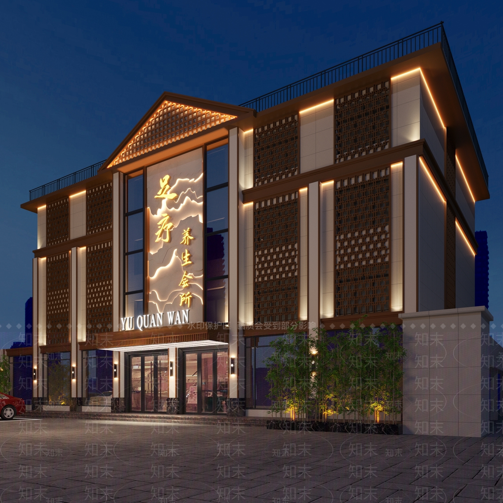 新中式洗浴中心门头3D模型下载【ID:1110955477】