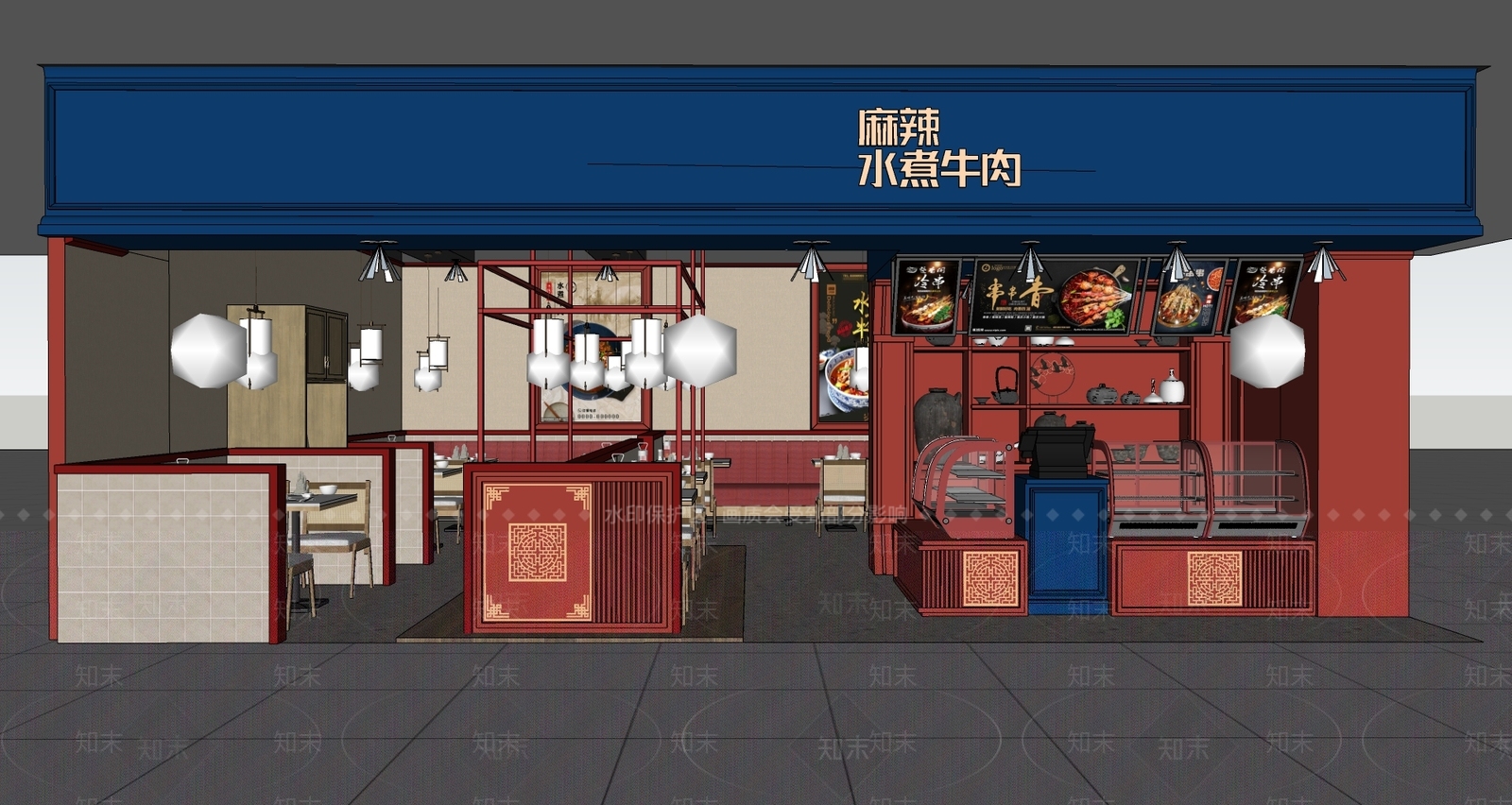 新中式火锅店SU模型下载【ID:1110955402】