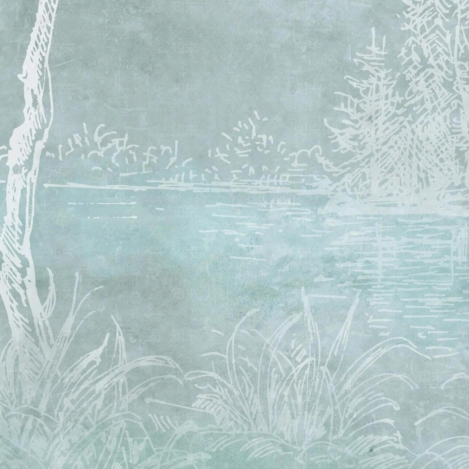 新中式蓝色植物印花壁布贴图下载【ID:1110987515】